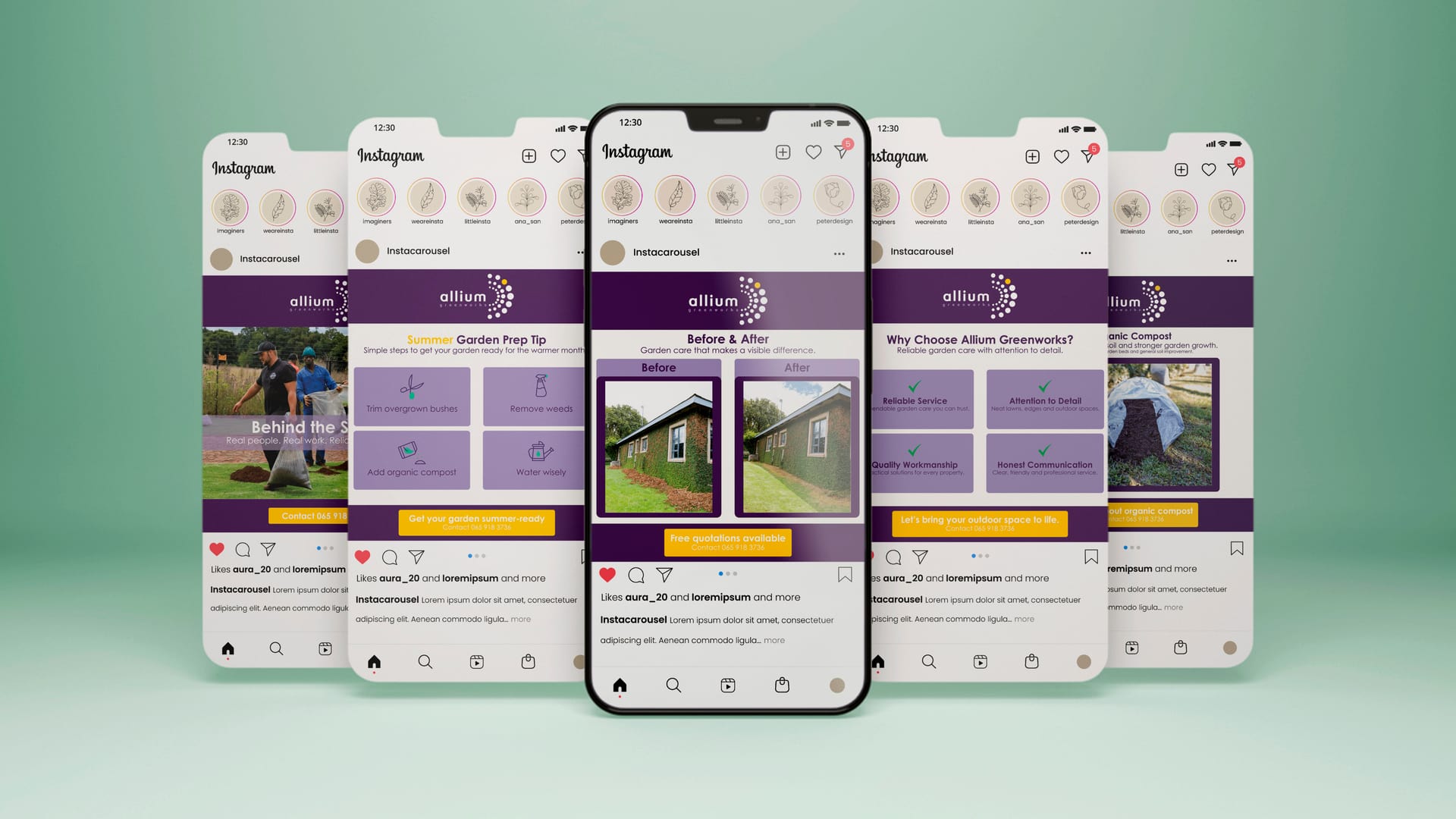 Allium Greenworks Instagram social media mockup.