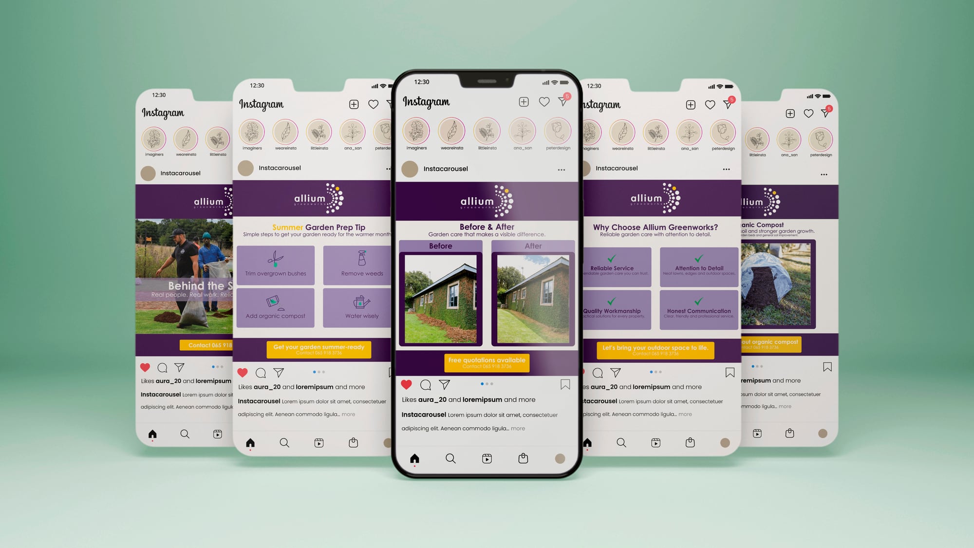 Allium Greenworks Instagram social media mockup.