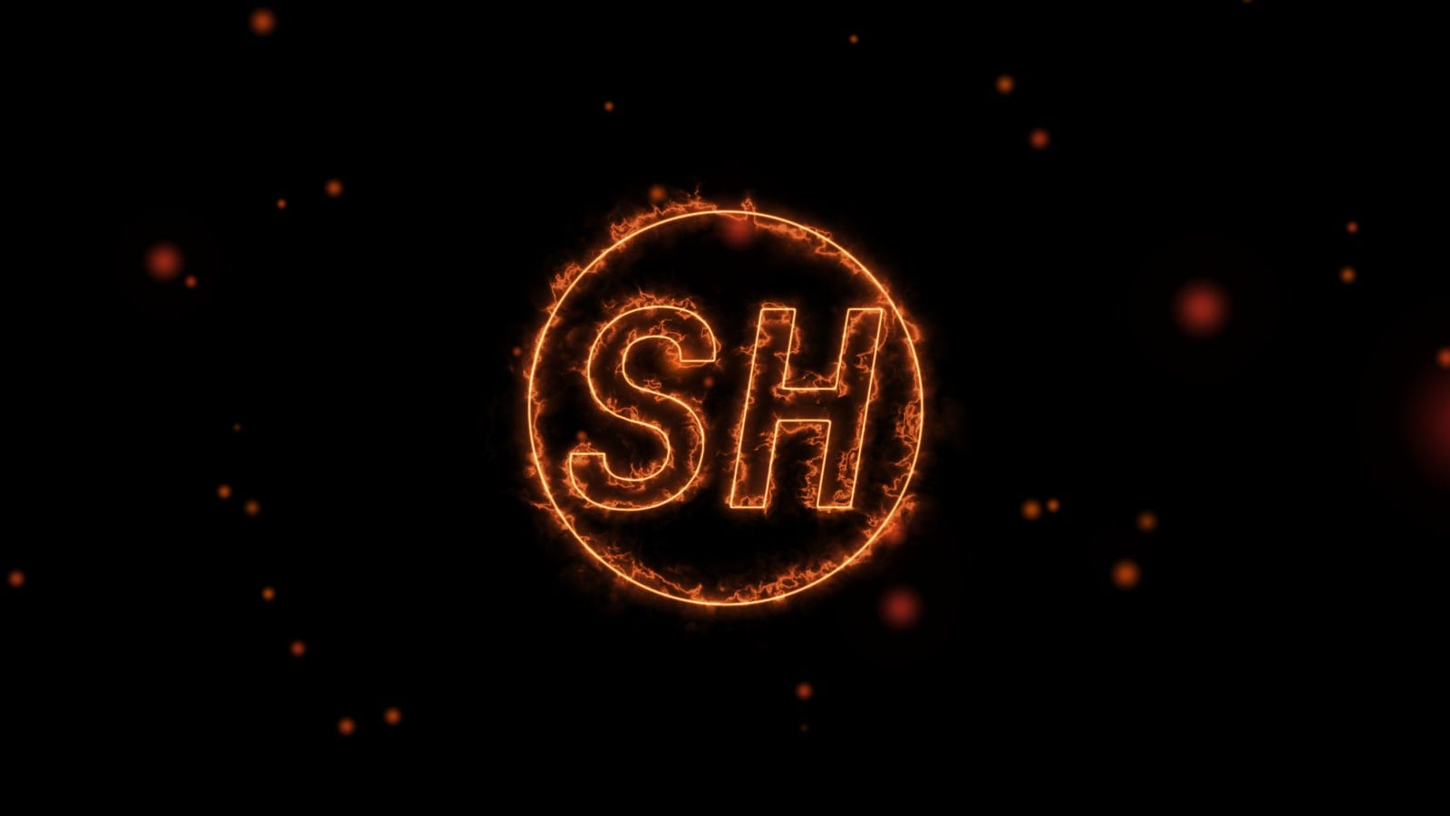 Shadowhunter Systems SH monogram, fire outline on black.