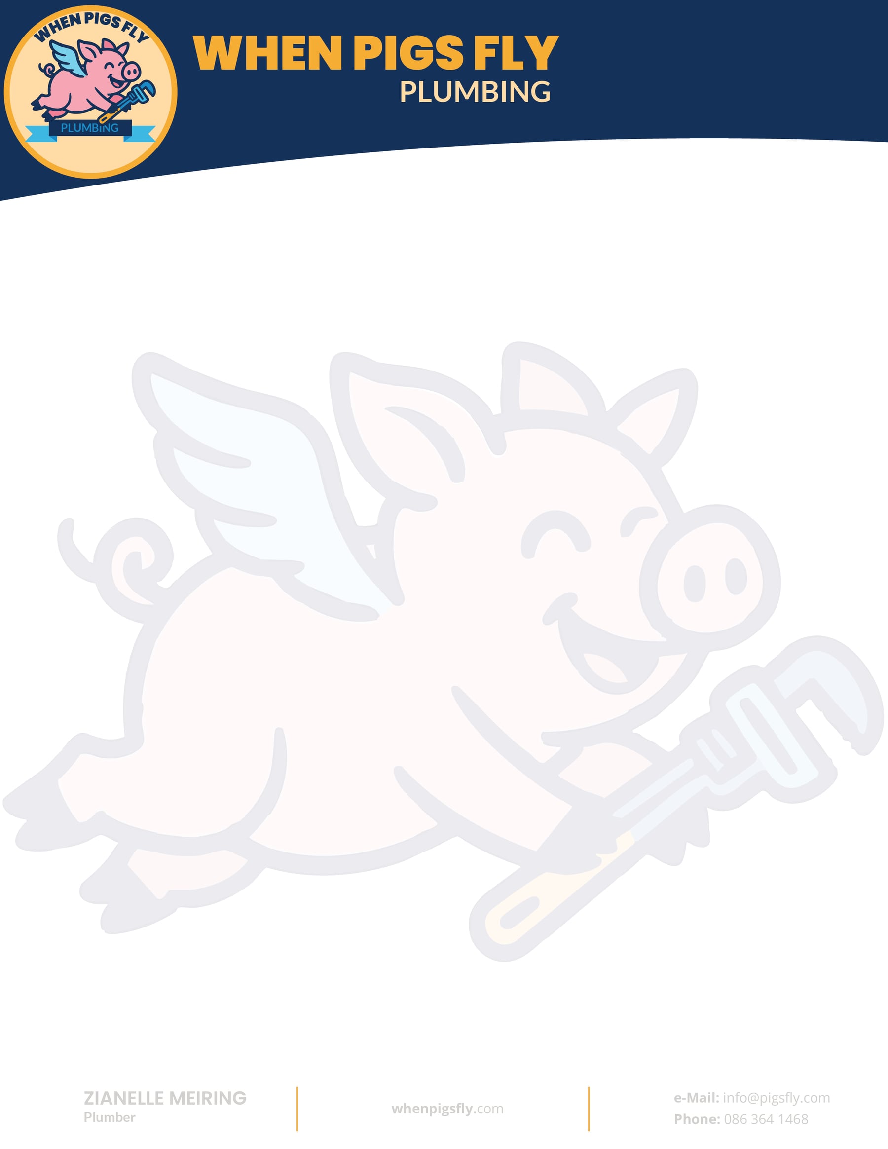When Pigs Fly Plumbing letterhead design.